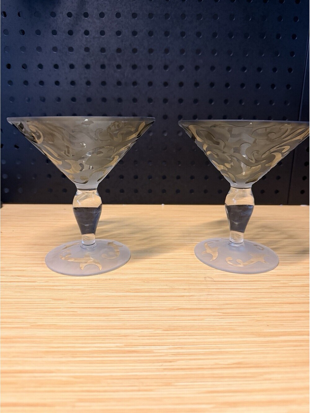 2 Michael Weems 2005 PAIR art glass Martini glasses Smoked Gray